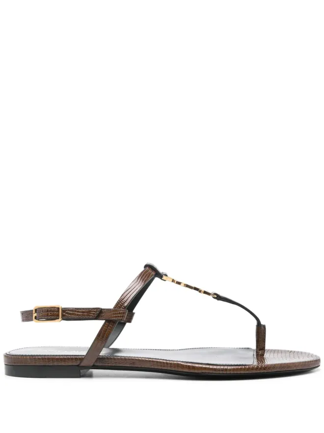 Saint Laurent Saint Laurent Cassandreプレート付きレザーサンダル ブラウンの商品画像