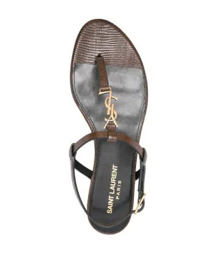 Saint Laurent Cassandreプレート付きレザーサンダル ブラウン - サムネイル4