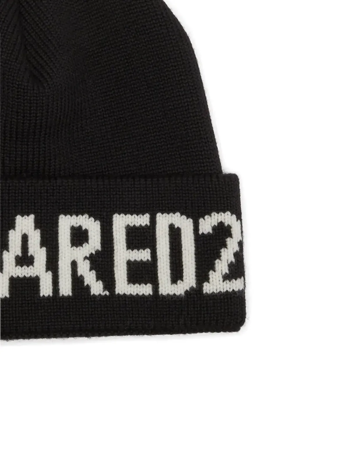DSQUARED2 インターシャロゴ ウール ビーニー ブラック - 画像3