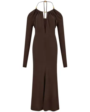 Ferragamo オープンバック クレープ マキシドレス ブラウン - サムネイル1