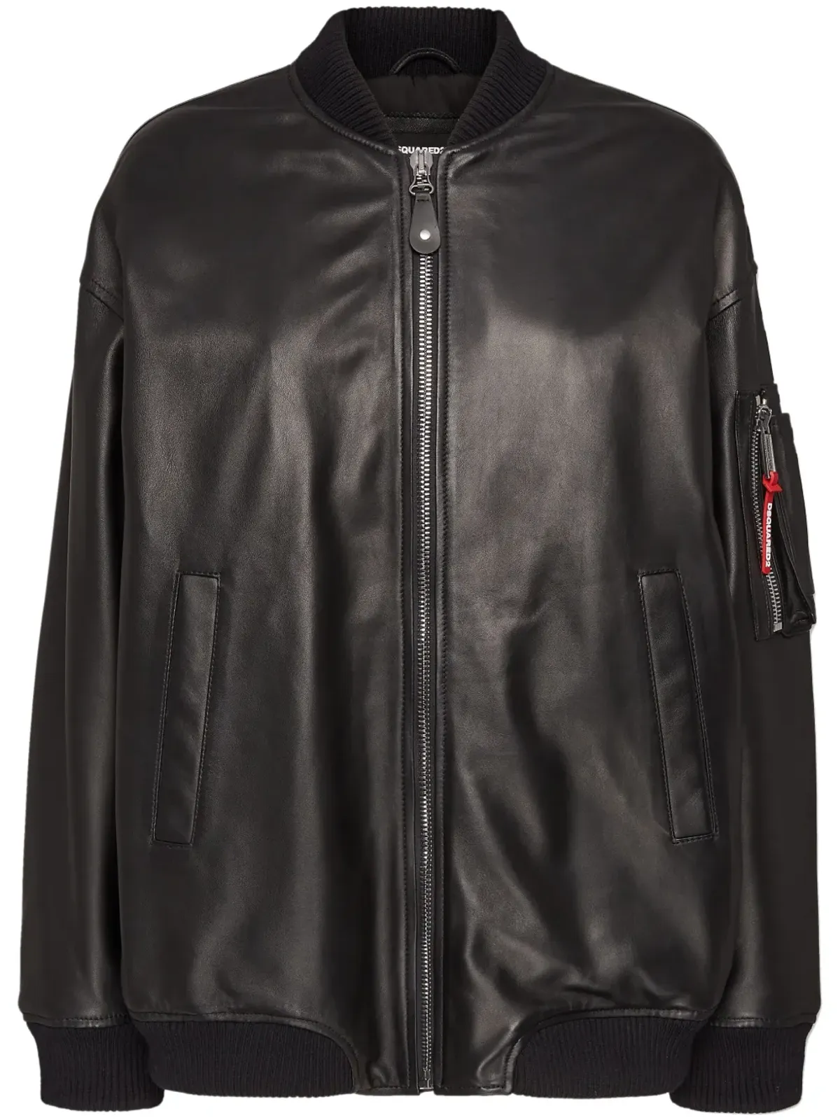 DSQUARED2 ジップアップ レザー ボンバージャケット - ブラック - 画像1