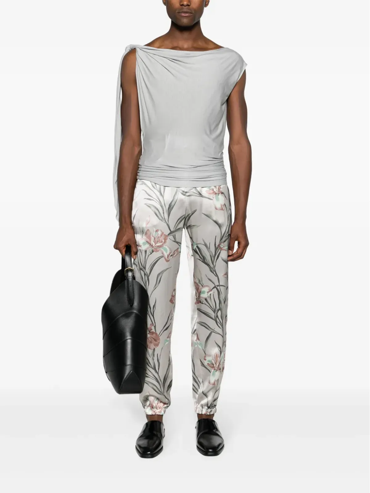 Saint Laurent 花柄プリント テーパードパンツ - グレー - 画像2