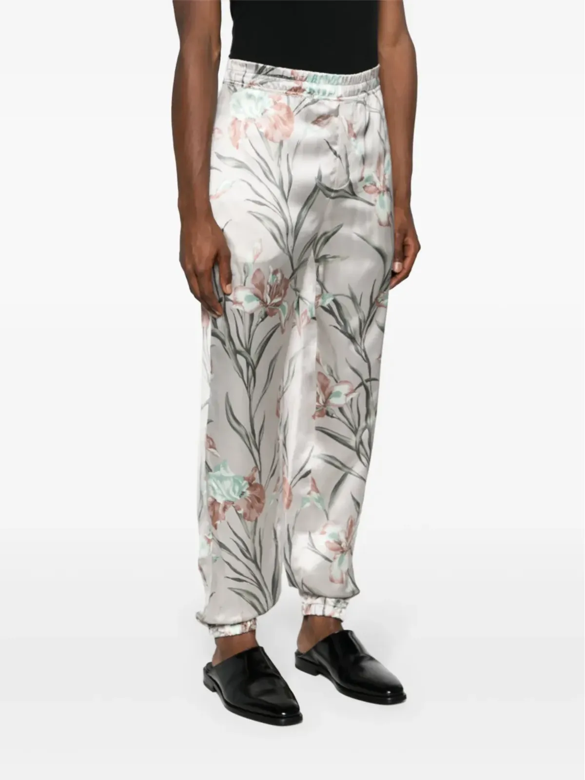 Saint Laurent 花柄プリント テーパードパンツ - グレー - 画像3