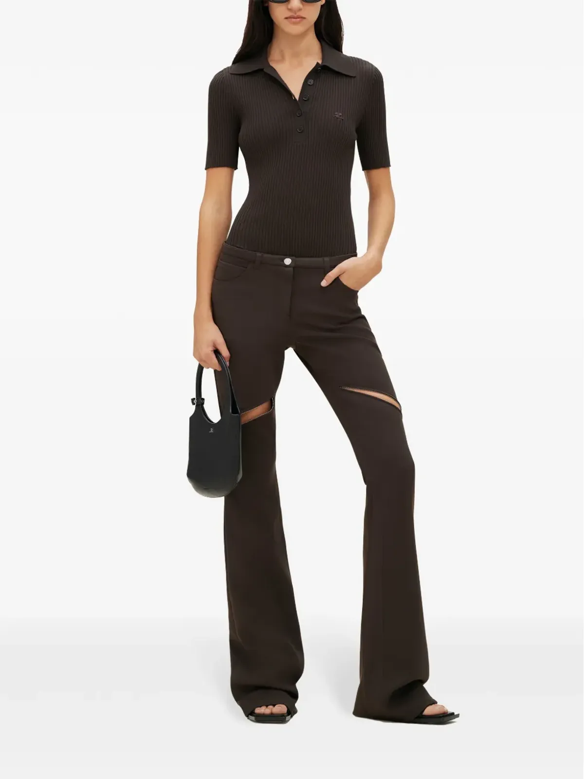 Courrèges Ellipse ローライズ ツイルパンツ ブラウン - 画像2