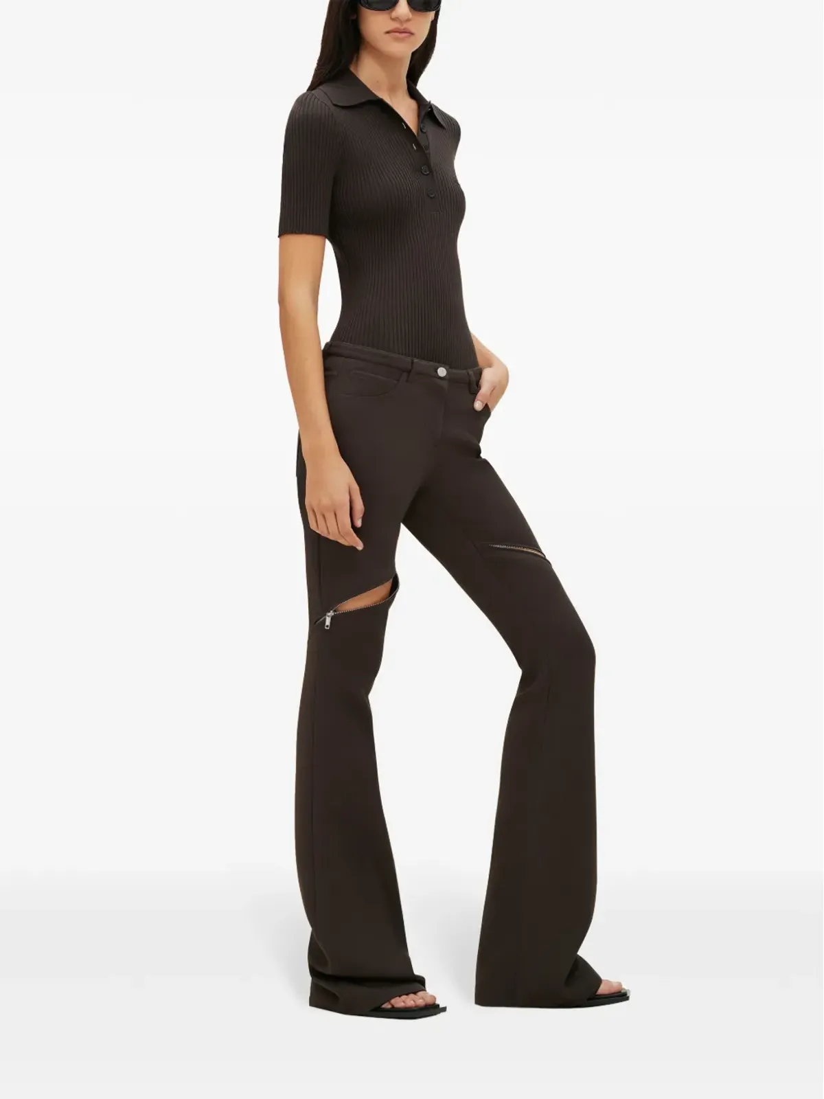Courrèges Ellipse ローライズ ツイルパンツ ブラウン - 画像3