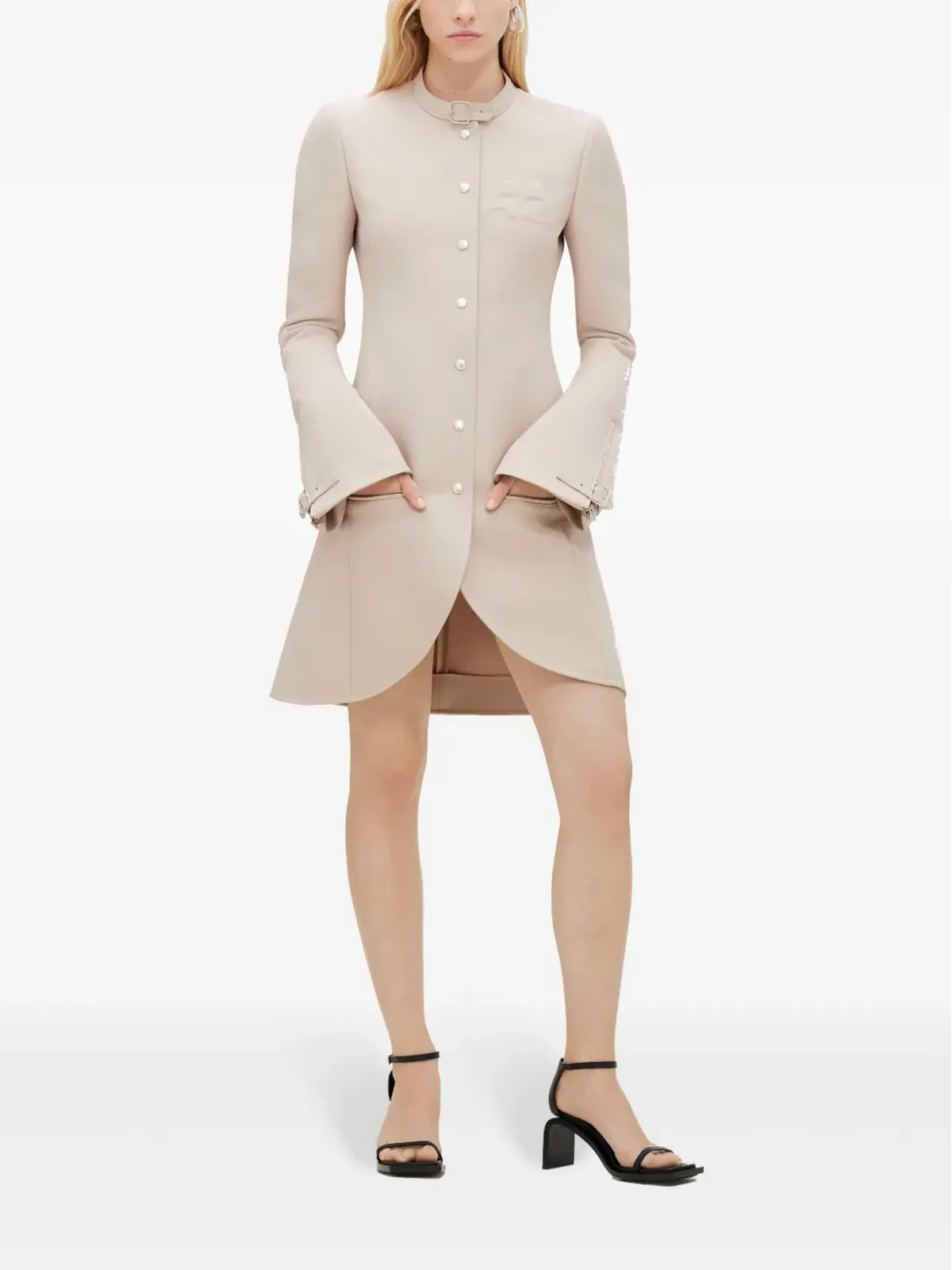 Courrèges エリプス ツイル アシンメトリック コート - ニュートラルカラー - 画像2