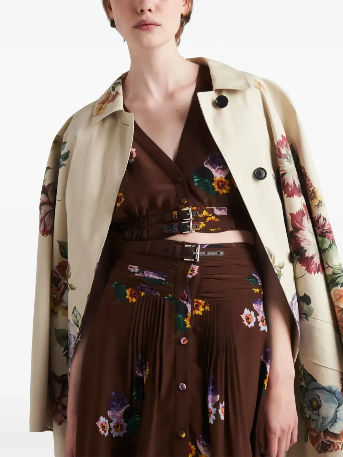 Prada フローラルプリント シングルブレスト コート - 画像5