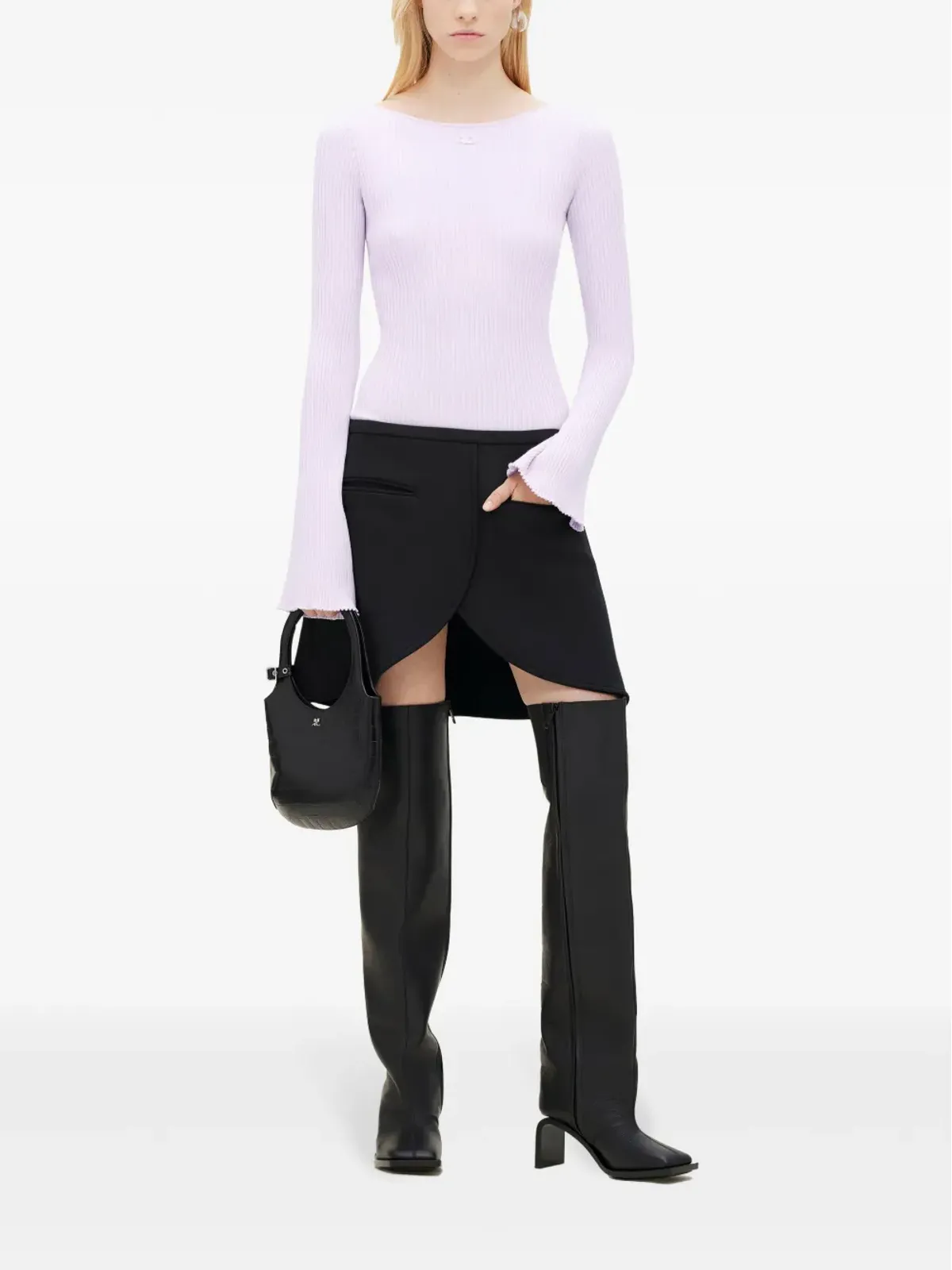 Courrèges ボートネックリブ編みセーター - パープル - 画像2