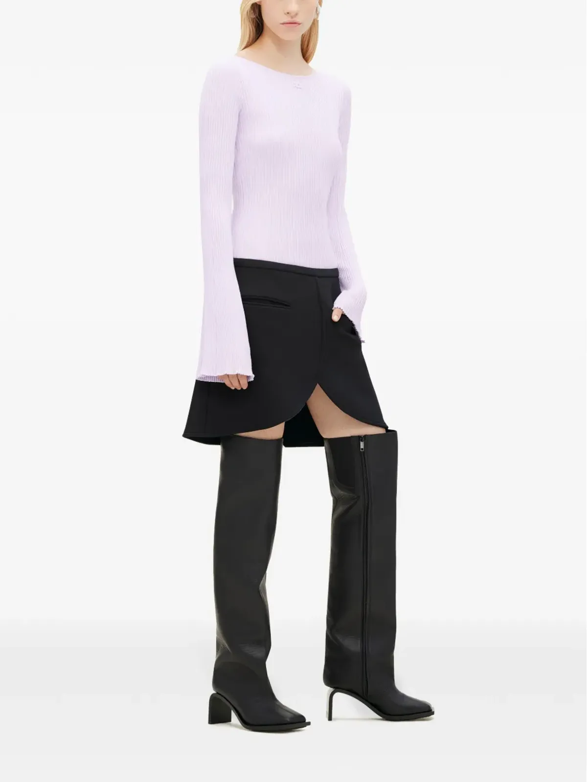 Courrèges ボートネックリブ編みセーター - パープル - 画像3
