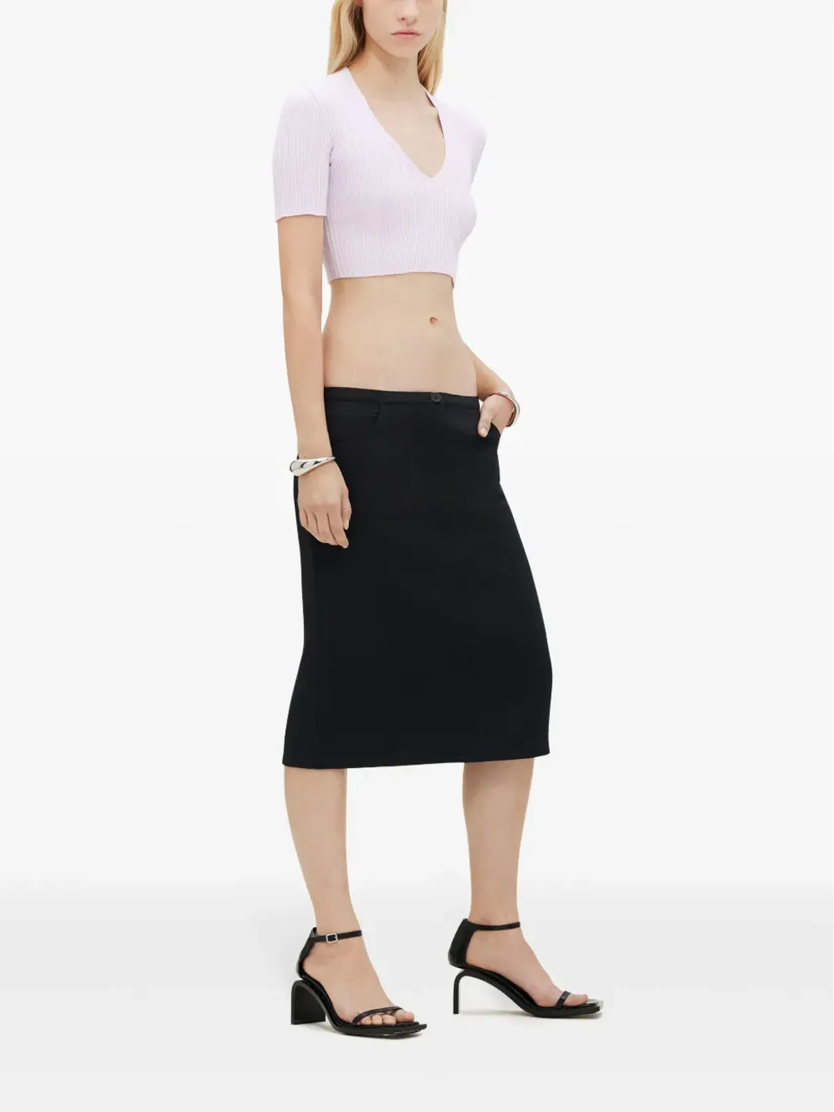 Courrèges リブ編みVネックトップス - ピンク - 画像3