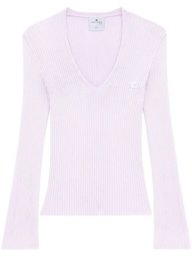 Courrèges Courrèges V-neckリブ編みニットセーター - ピンクの商品画像