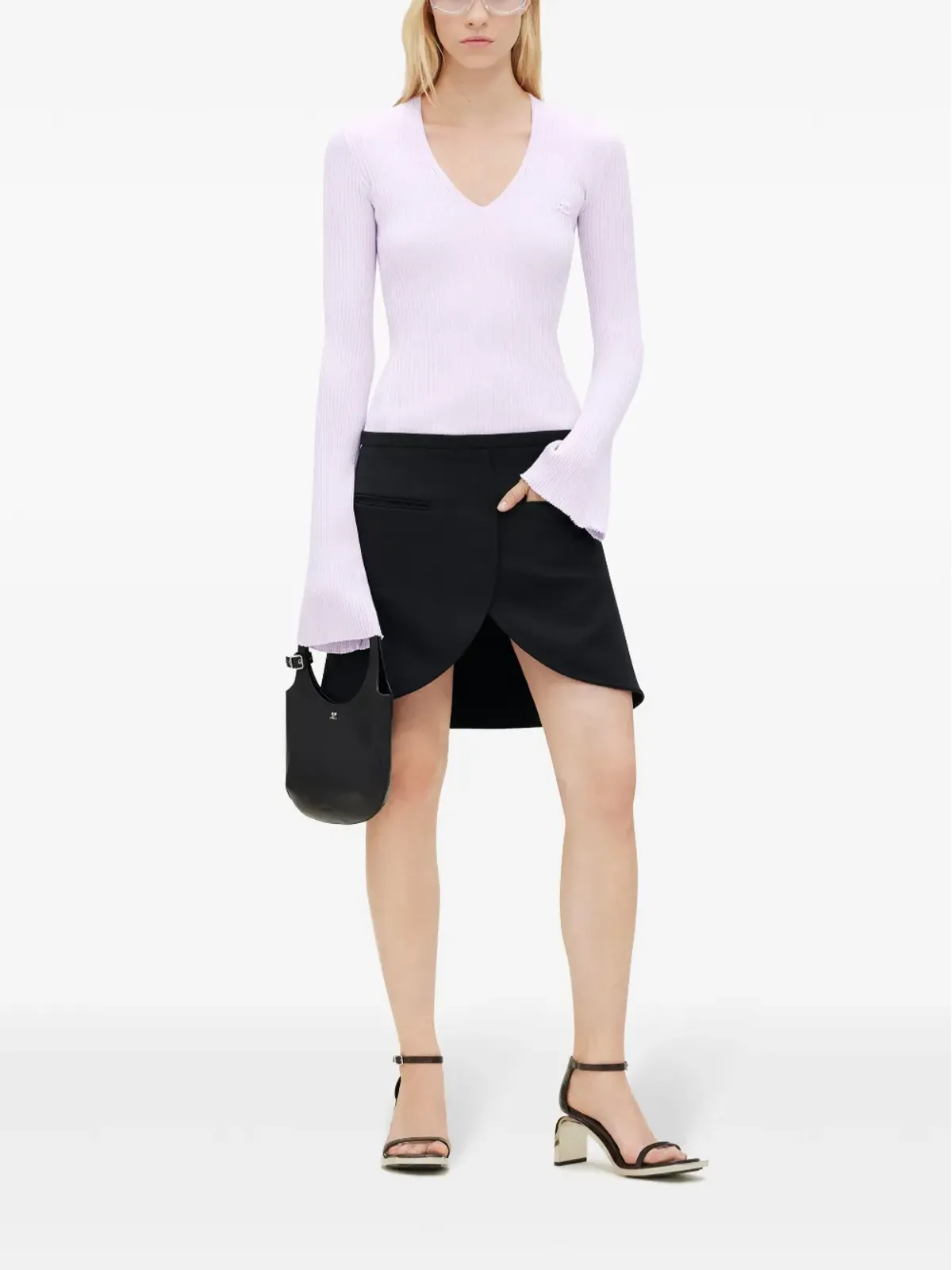 Courrèges V-neckリブ編みニットセーター - ピンク - 画像2
