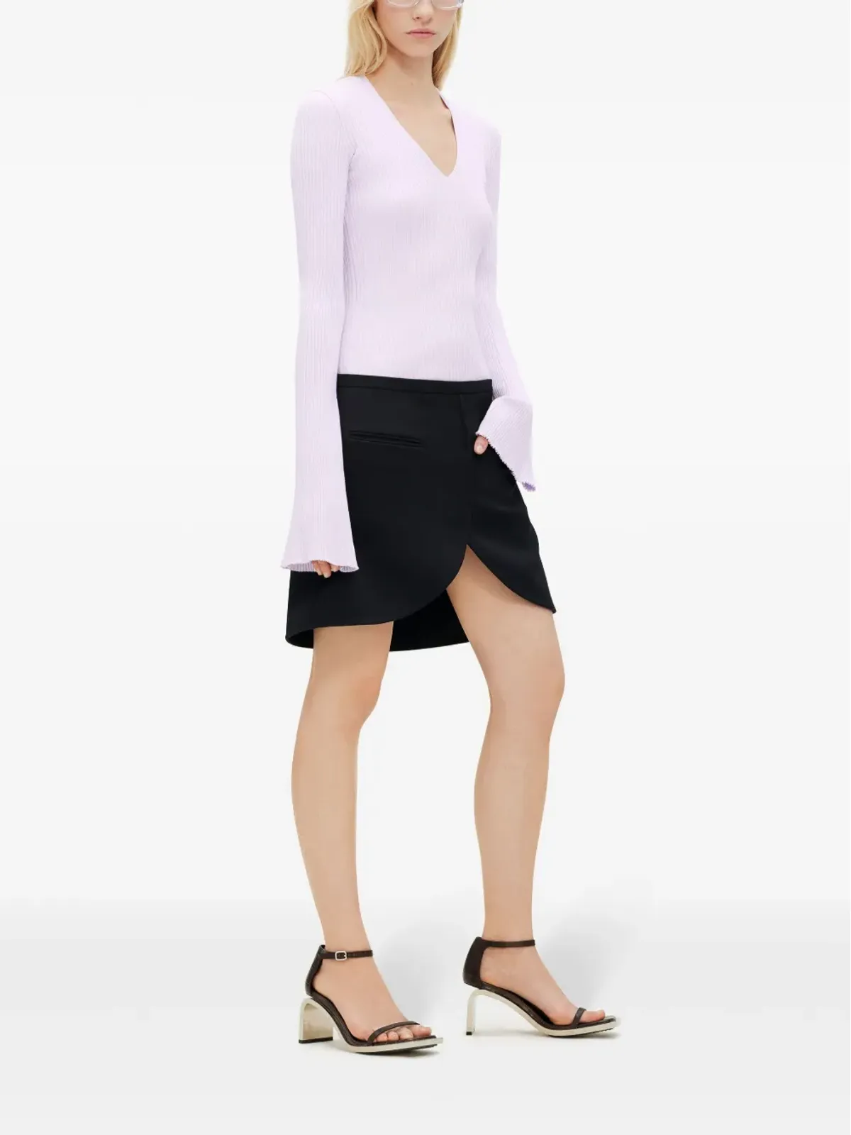 Courrèges V-neckリブ編みニットセーター - ピンク - 画像3