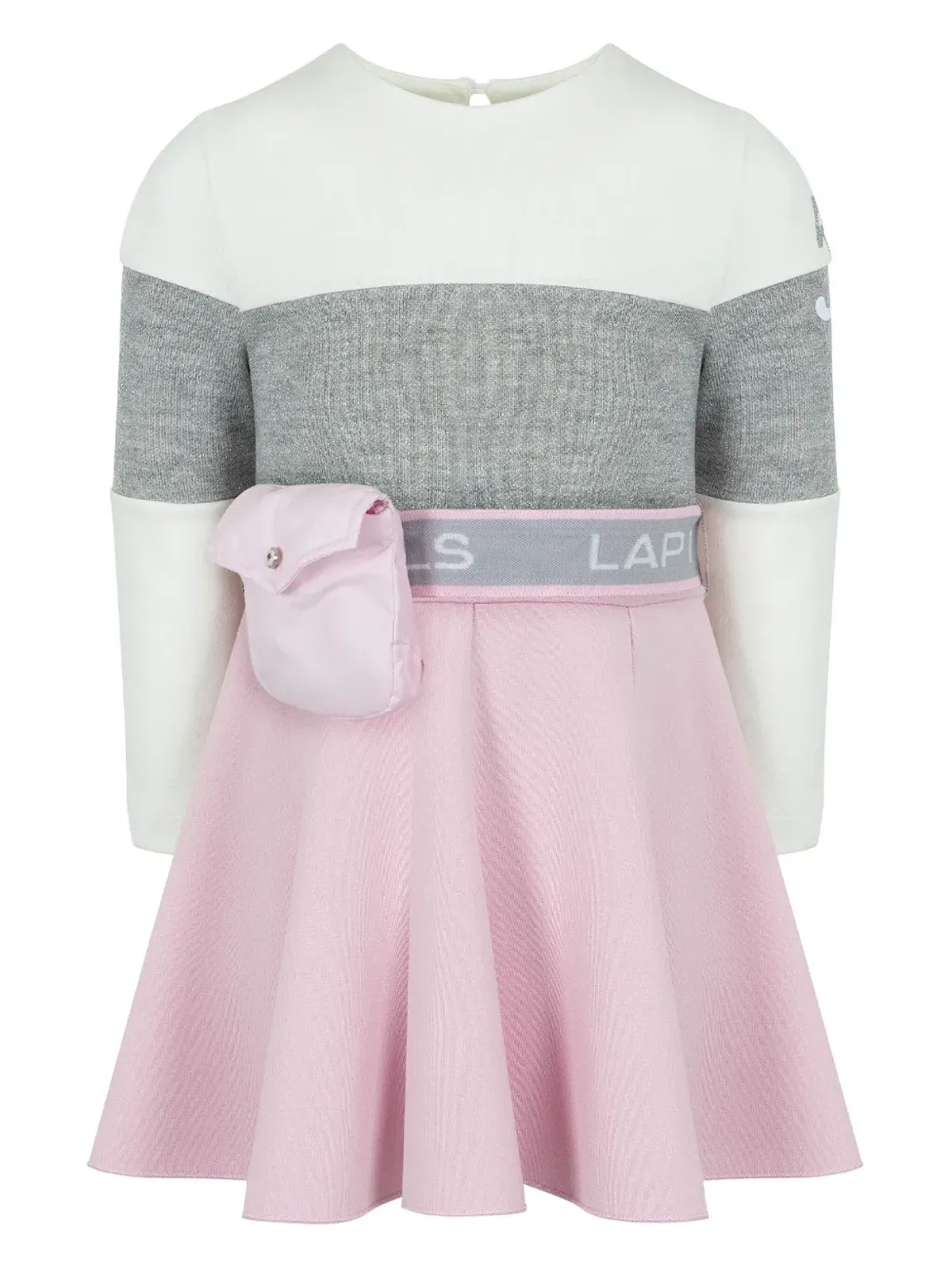 Lapin House ピンクのニット上部カラー・ブロックドレス - 画像5