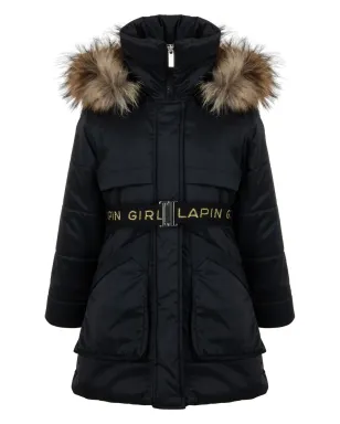 Lapin House Hooded Coat - Black - サムネイル1