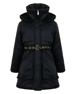 Lapin House Hooded Coat - Black - サムネイル3