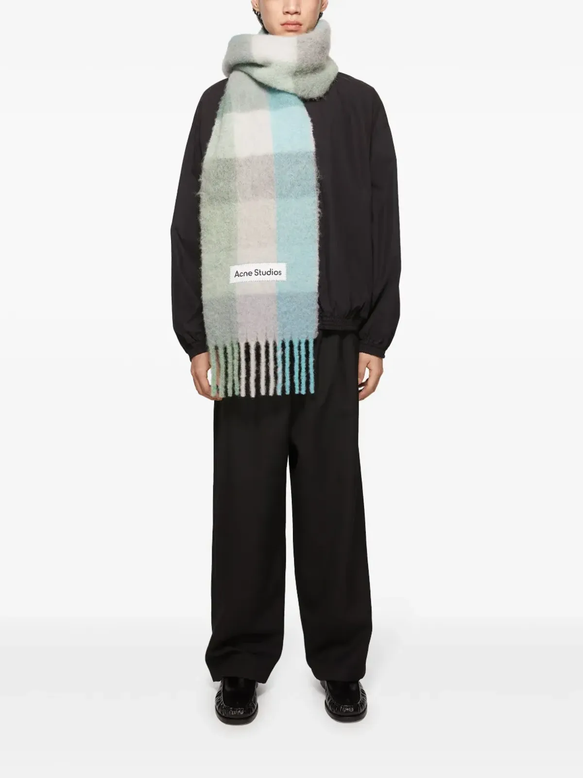 Acne Studios ロゴパッチチェック柄スカーフ - 画像5