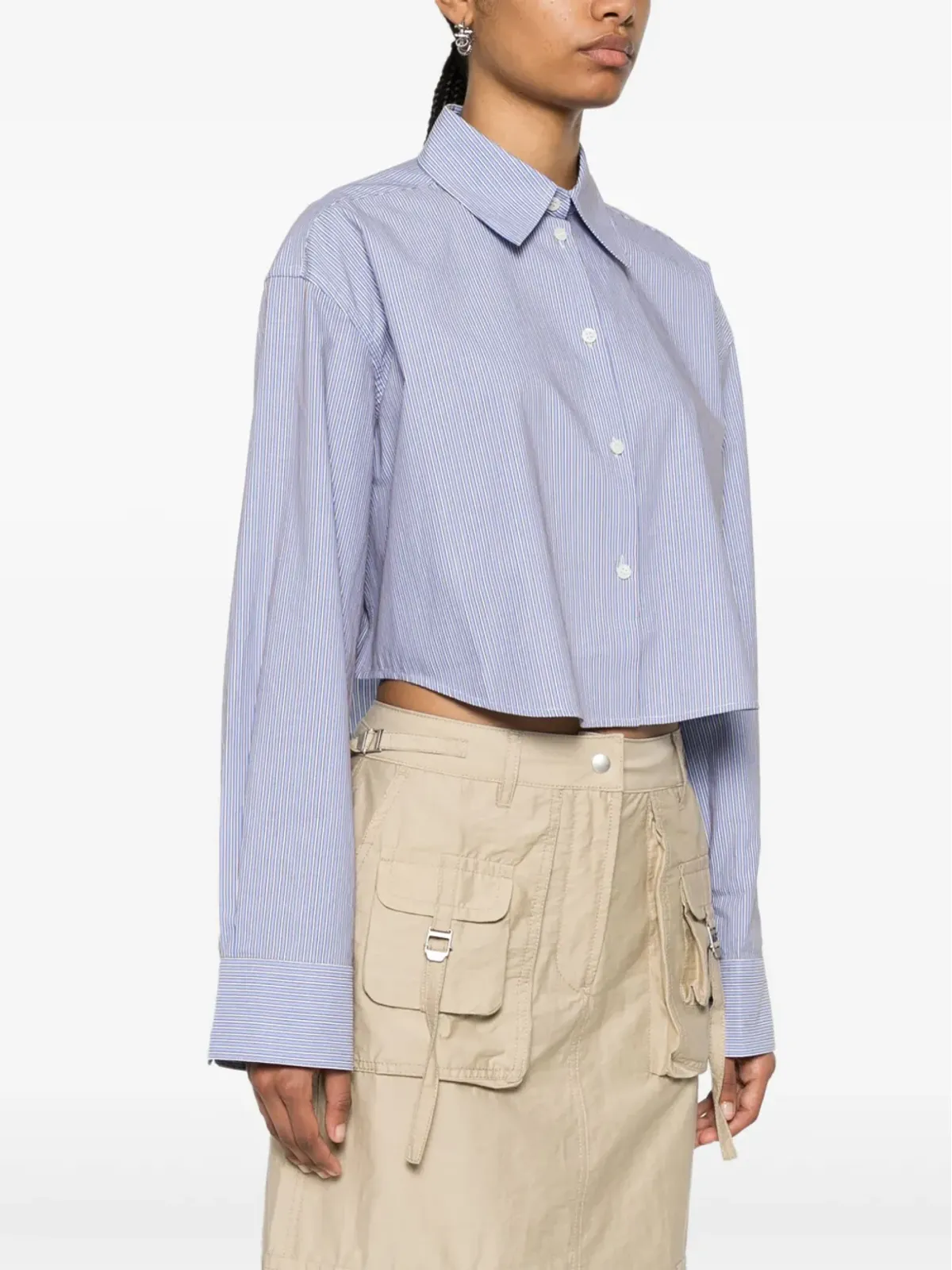 Acne Studios ストライプ柄クロップドコットンシャツ - ブルー - 画像3