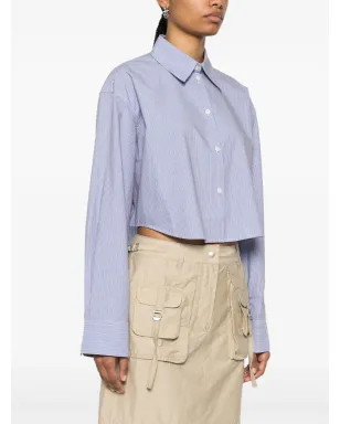 Acne Studios ストライプ柄クロップドコットンシャツ - ブルー - サムネイル3