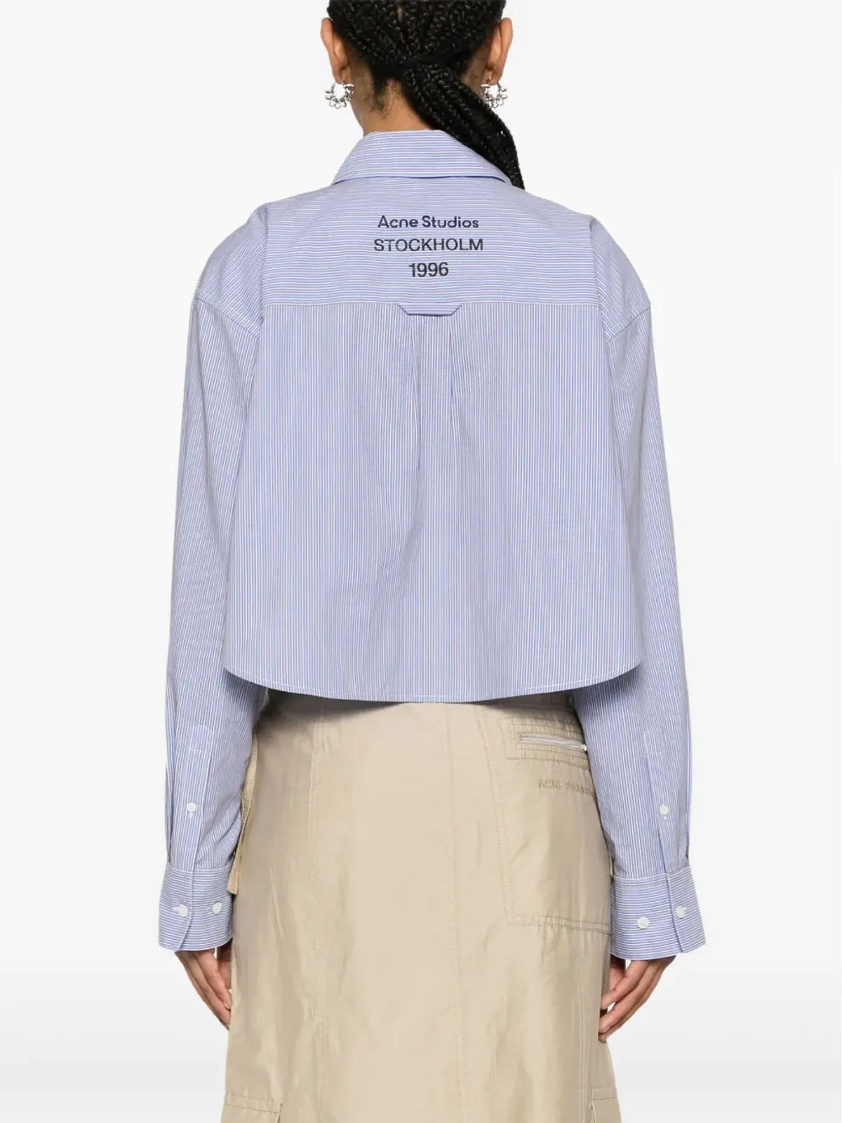 Acne Studios ストライプ柄クロップドコットンシャツ - ブルー - 画像4
