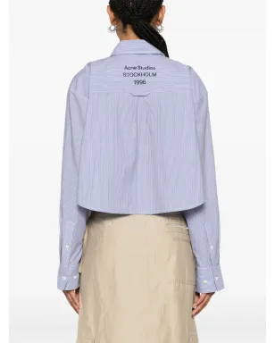 Acne Studios ストライプ柄クロップドコットンシャツ - ブルー - サムネイル4