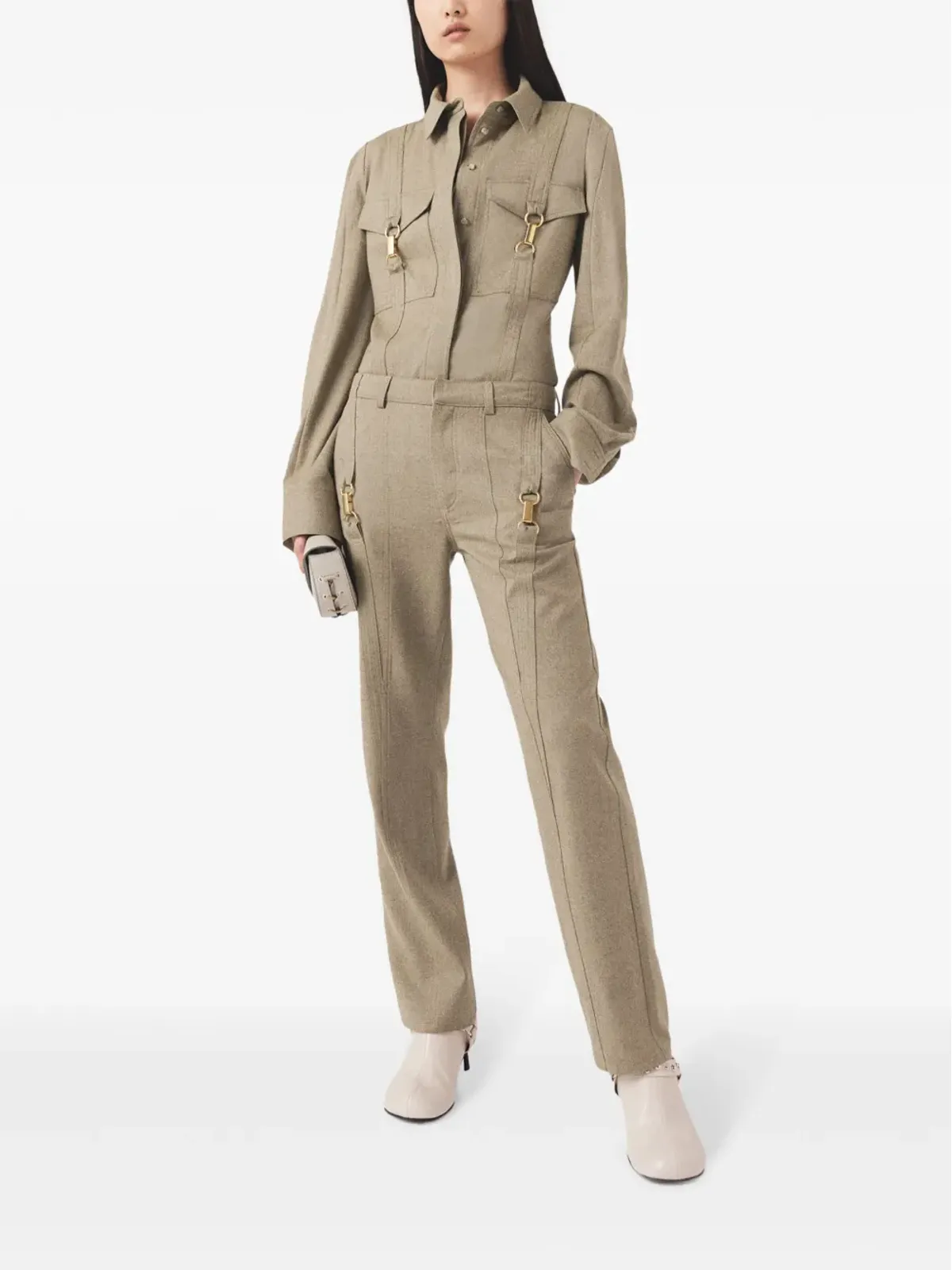 Stella McCartney ハードウェアディテール付きフランネルウールパンツ - ニュートラルカラー - 画像2