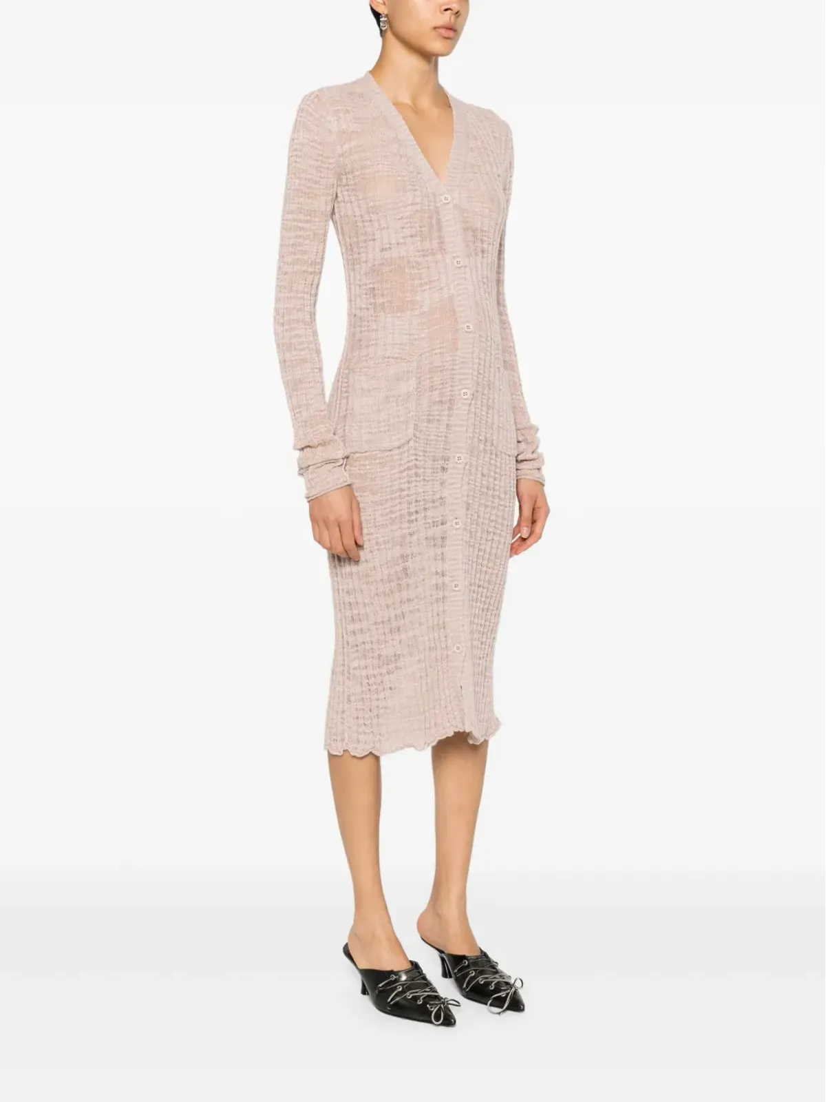 Acne Studios 半透明パネル付きリブニットカーディガン - ピンク - 画像3