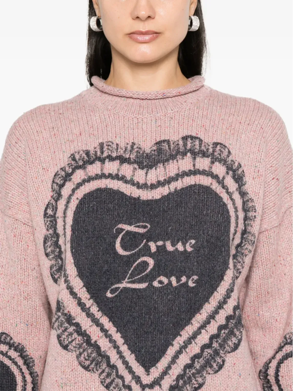 Acne Studios ハートプリント チャンキーニット ジャンパー ピンク - 画像5