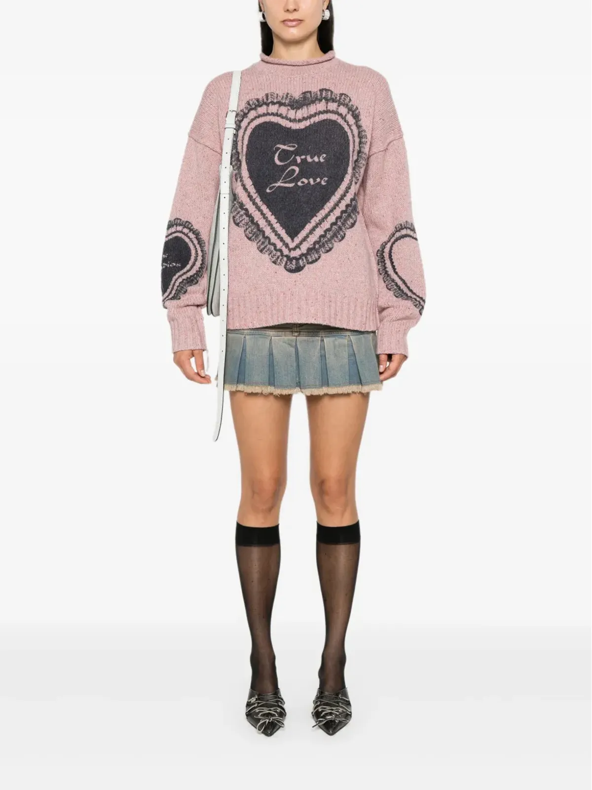 Acne Studios ハートプリント チャンキーニット ジャンパー ピンク - 画像2