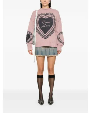 Acne Studios ハートプリント チャンキーニット ジャンパー ピンク - サムネイル2