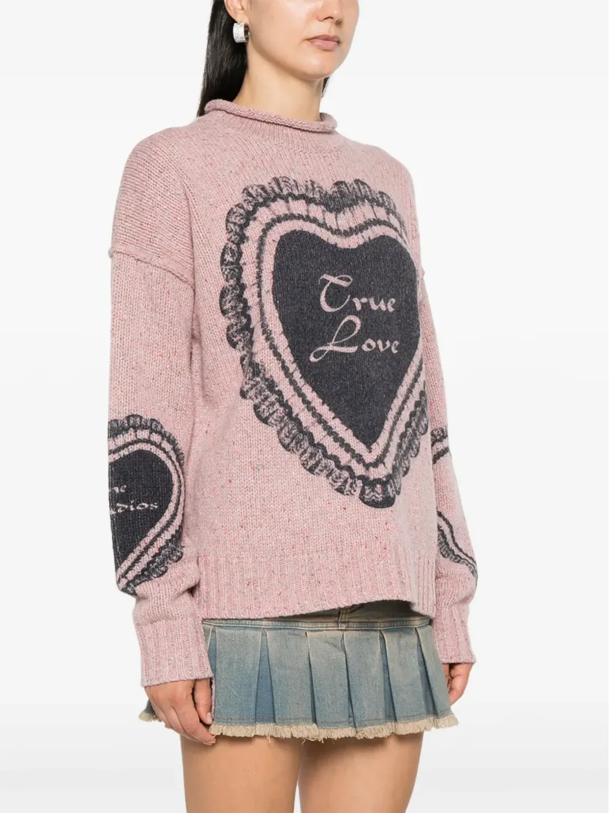 Acne Studios ハートプリント チャンキーニット ジャンパー ピンク - 画像3