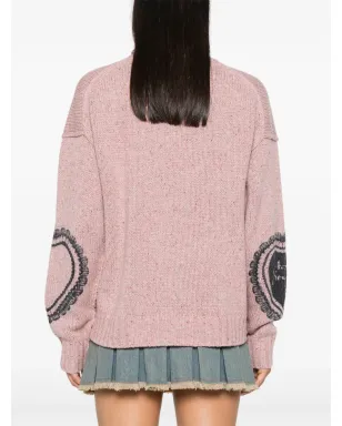 Acne Studios ハートプリント チャンキーニット ジャンパー ピンク - サムネイル4