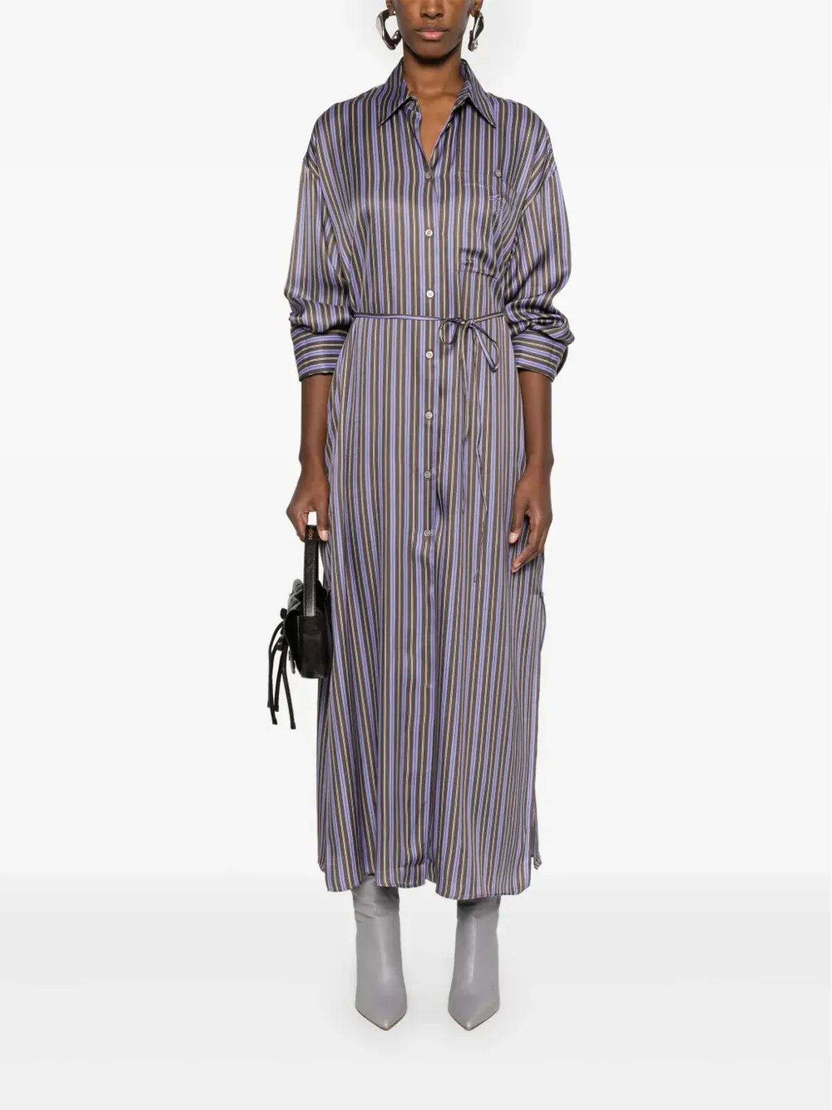 Acne Studios ストライプ柄ミディ シャツドレス パープル - 画像2