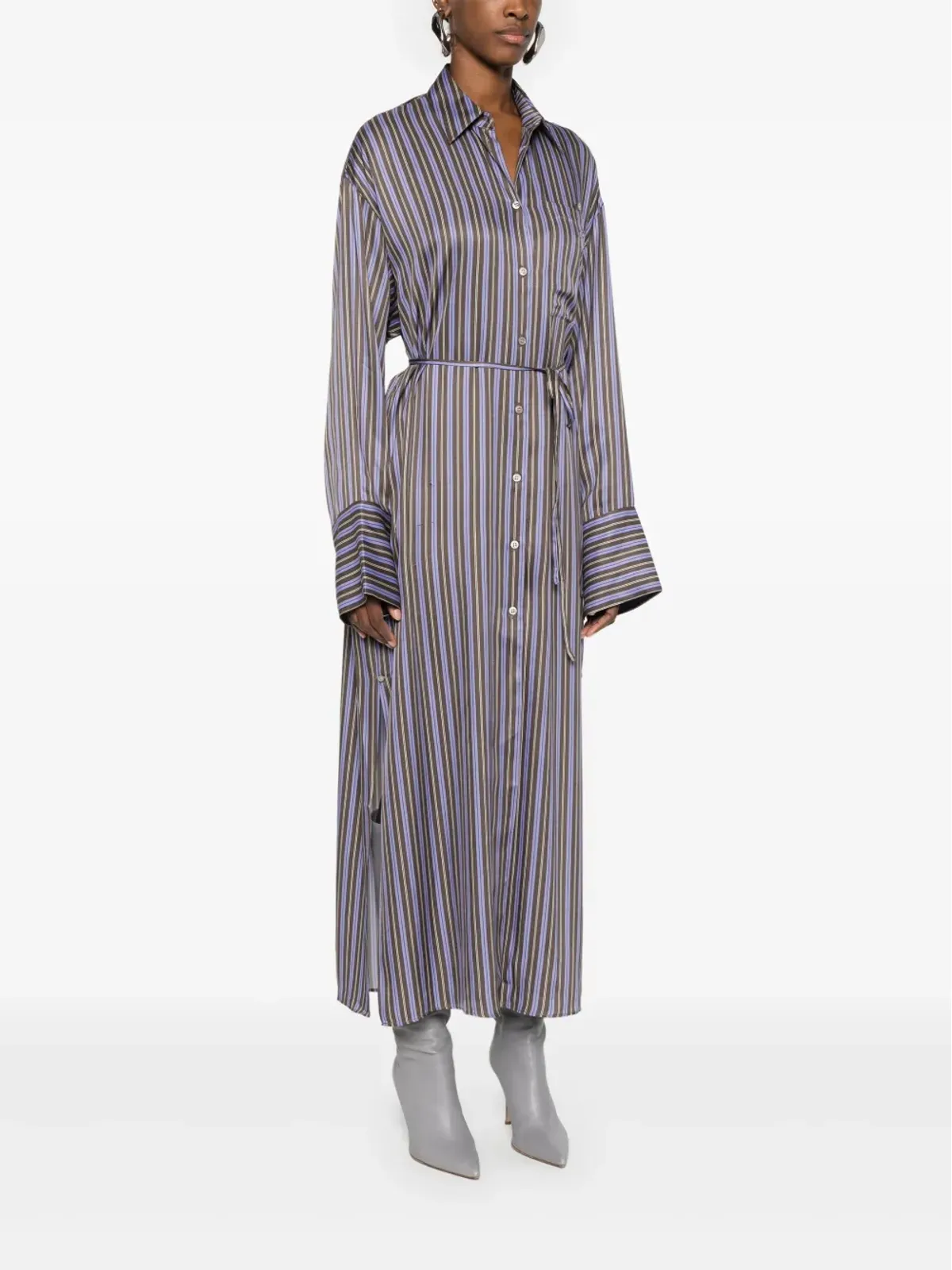 Acne Studios ストライプ柄ミディ シャツドレス パープル - 画像3