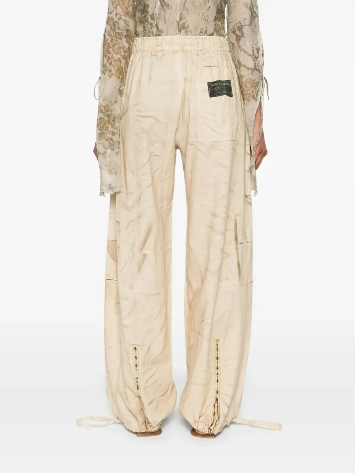 Acne Studios トロンプ・ルイユプリント ワイドレッグパンツ（ベージュ系） - 画像4