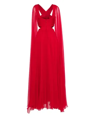 Zuhair Murad シルクシフォン ケープ付きイブニングドレス - レッド - サムネイル2