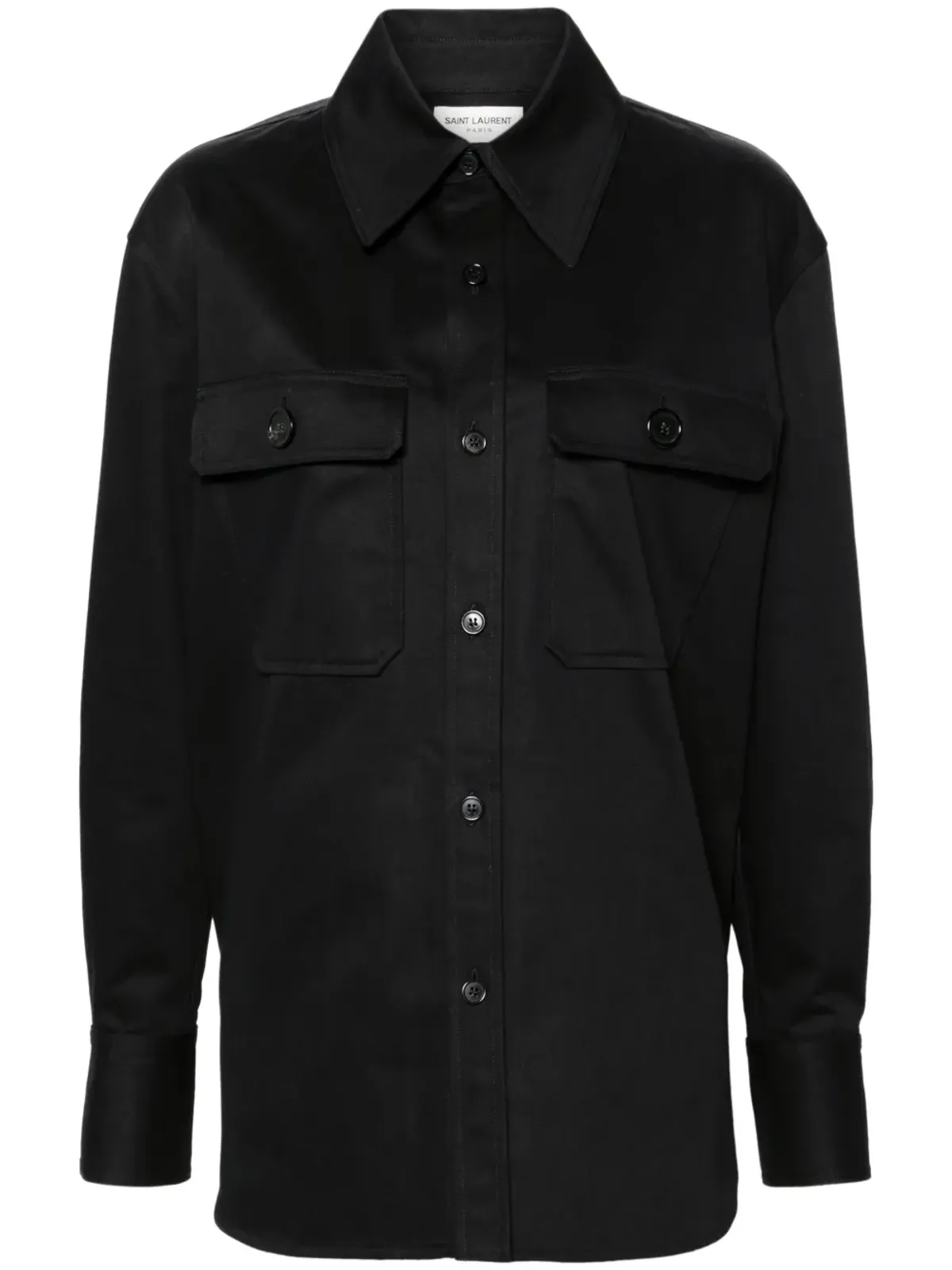 Saint Laurent サハリエンヌ ツイル コットン シャツ ブラック - 画像1