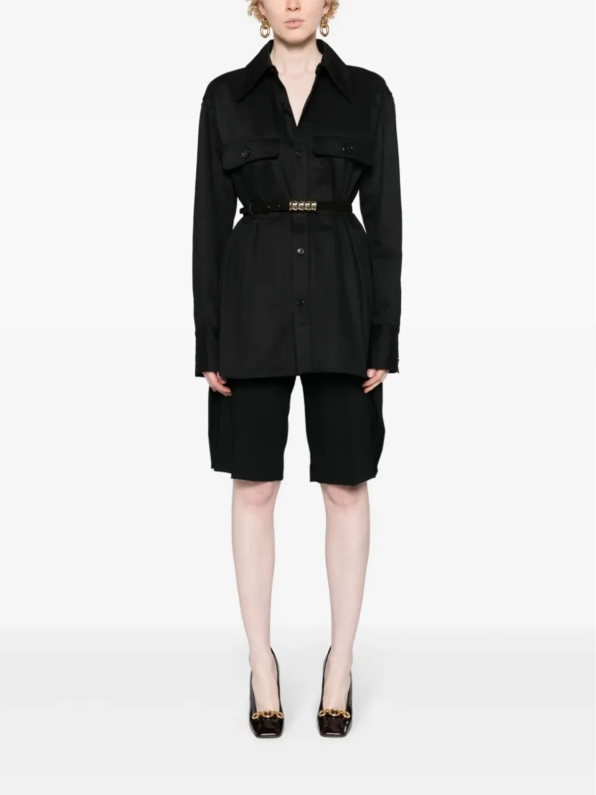 Saint Laurent サハリエンヌ ツイル コットン シャツ ブラック - 画像2