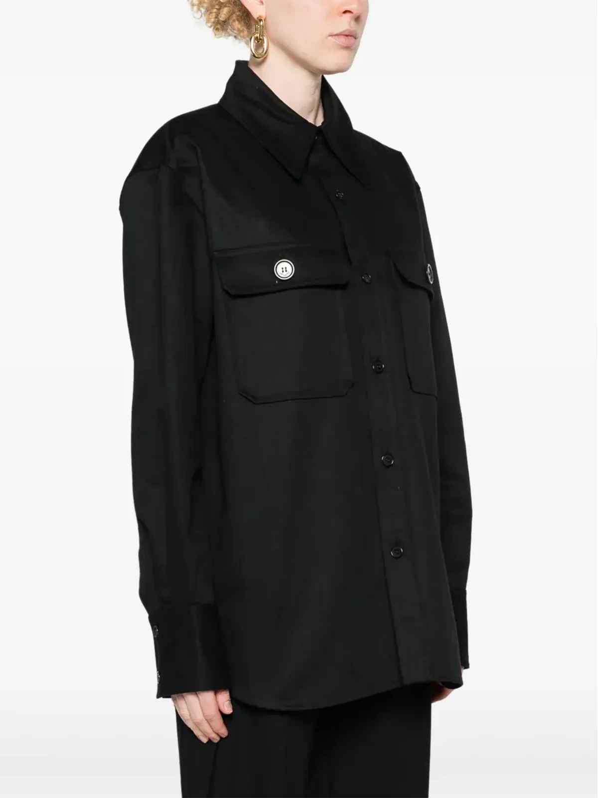 Saint Laurent サハリエンヌ ツイル コットン シャツ ブラック - 画像3
