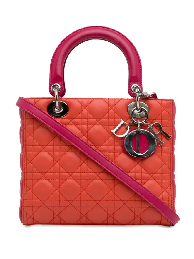 Christian Dior Pre-Owned Christian Dior ビンテージ 2013年 ミディアム ツートーン ラムスキン キャナージュ レディ サッチェル オレンジの商品画像