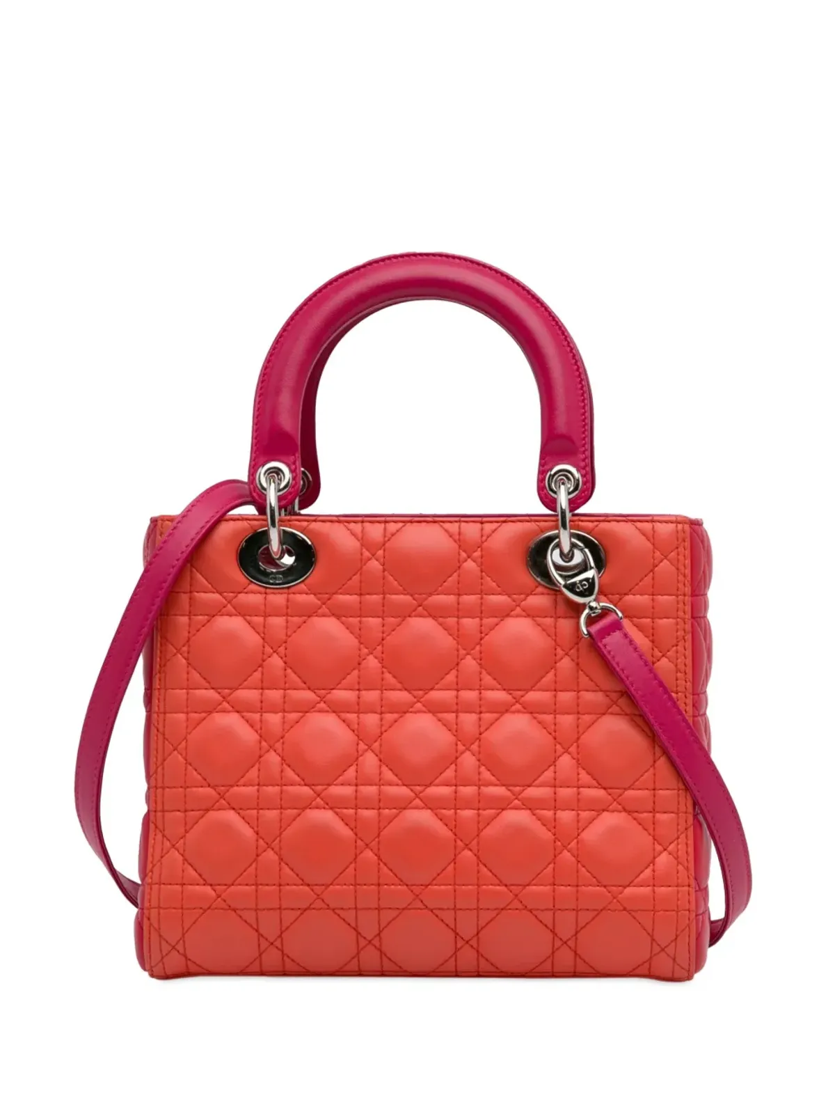 Christian Dior ビンテージ 2013年 ミディアム ツートーン ラムスキン キャナージュ レディ サッチェル オレンジ - 画像2