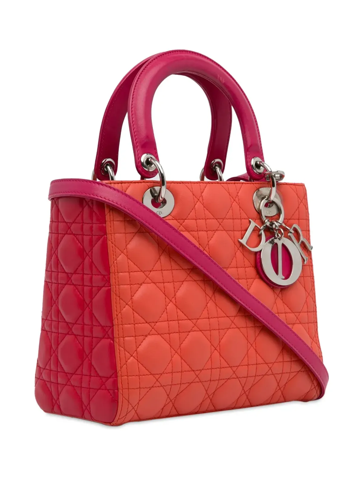 Christian Dior ビンテージ 2013年 ミディアム ツートーン ラムスキン キャナージュ レディ サッチェル オレンジ - 画像3