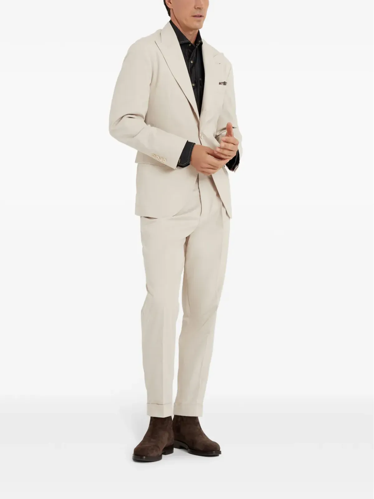 Brunello Cucinelli 解体的デザインのギャバジン 大きめラペル ブレザー ニュートラルカラー - 画像2