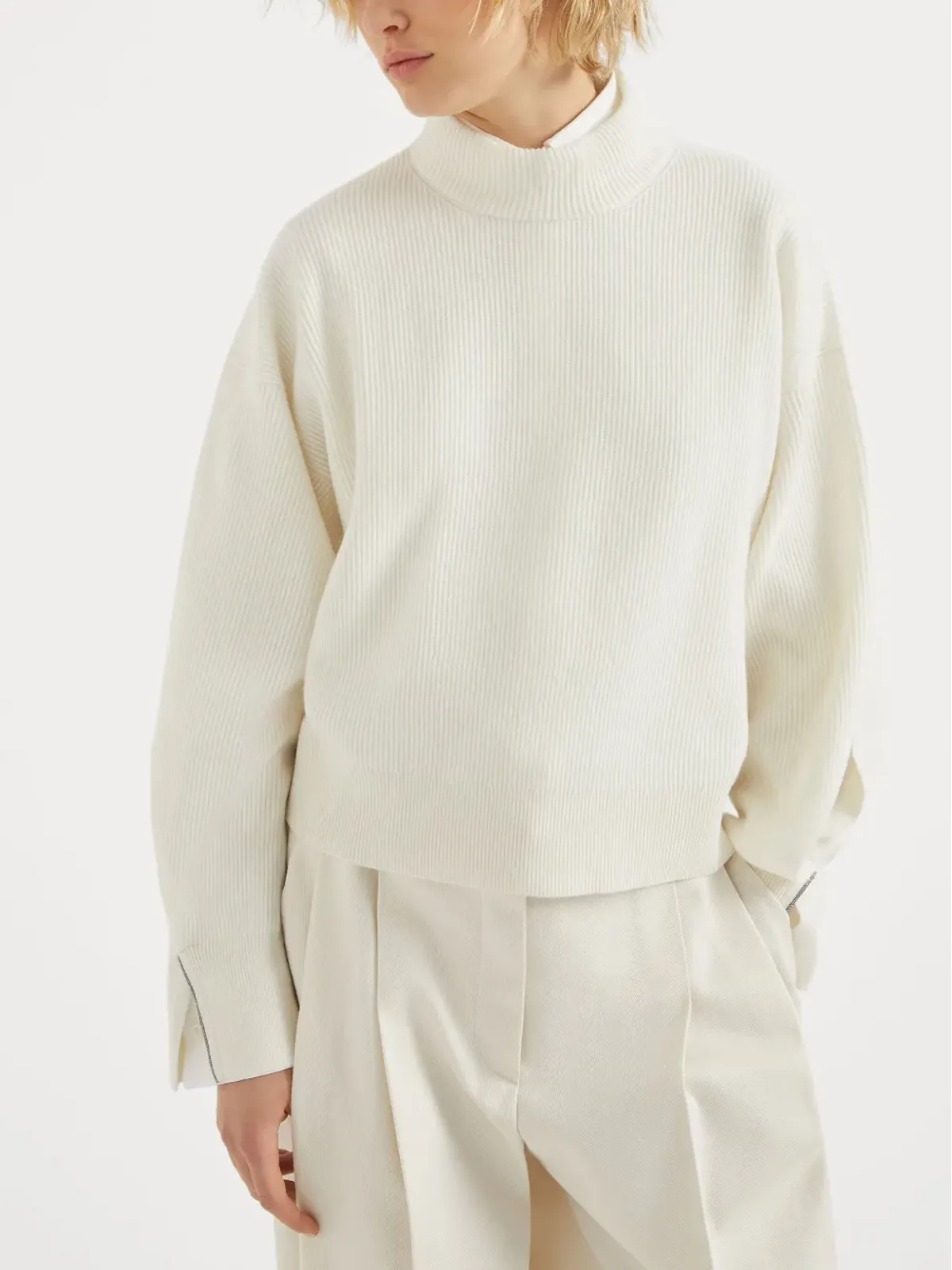 Brunello Cucinelli カシミア モックネック ホワイト - 画像3