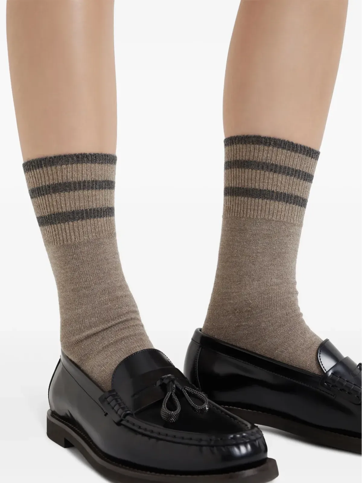 Brunello Cucinelli ストライプディテールソックス - ブラウン - 画像4