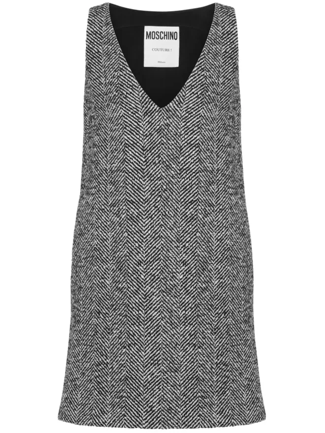 Moschino Moschino V-neck ヘリンボーン柄ドレス - グレーの商品画像