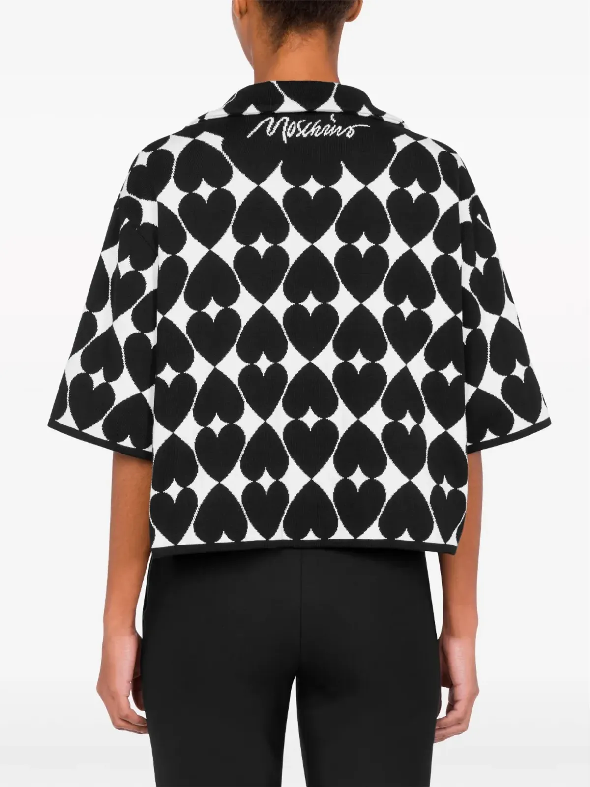 Moschino ハートモチーフのインターシャ編みコットンシャツ - ブラック - 画像3