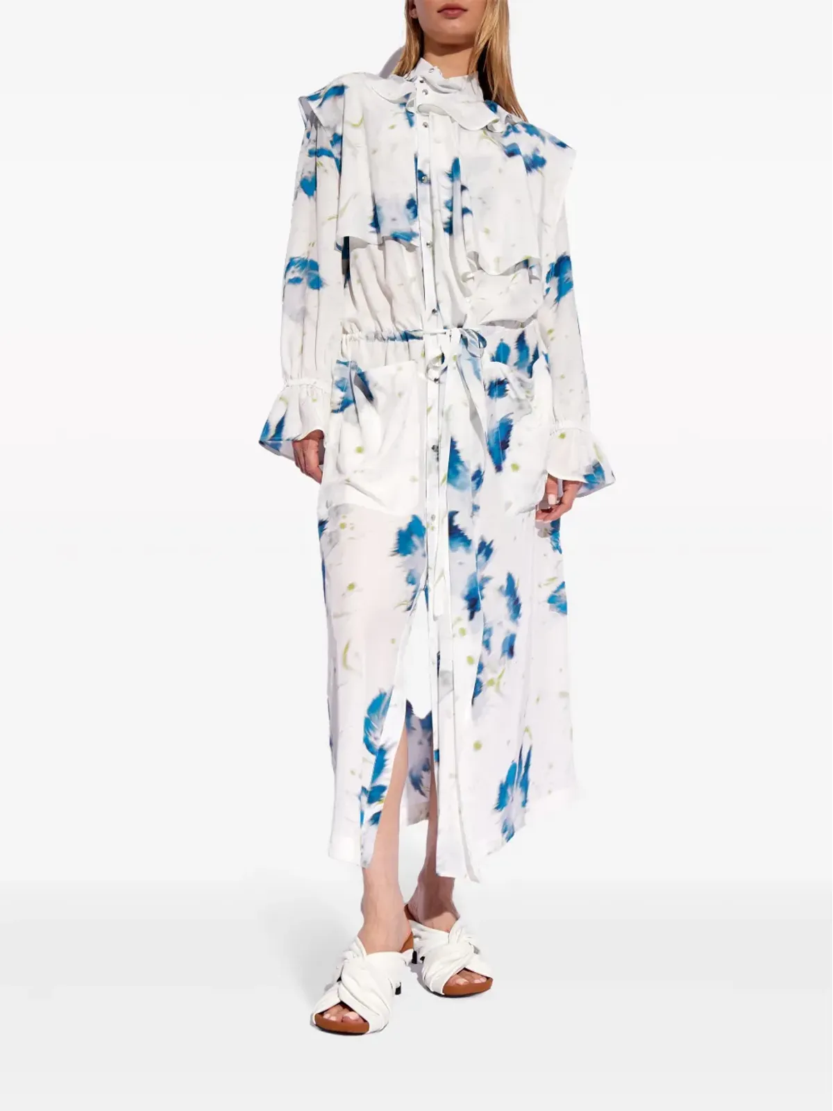LEMAIRE 花柄プリント レイヤードシャツドレス - White - 画像3