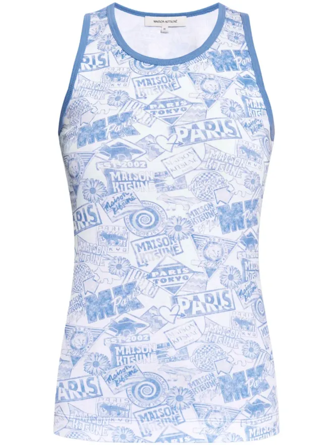 Maison Kitsuné Maison Kitsuné Surf Collage コットン タンクトップ - ブルーの商品画像