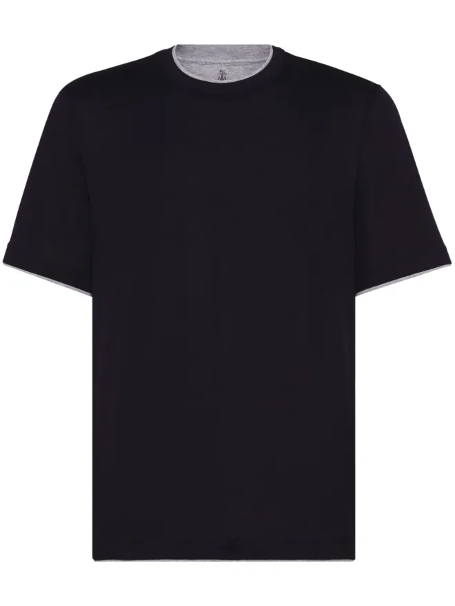 Brunello Cucinelli Brunello Cucinelli コントラストトリム ジャージーTシャツ - ブルーの商品画像